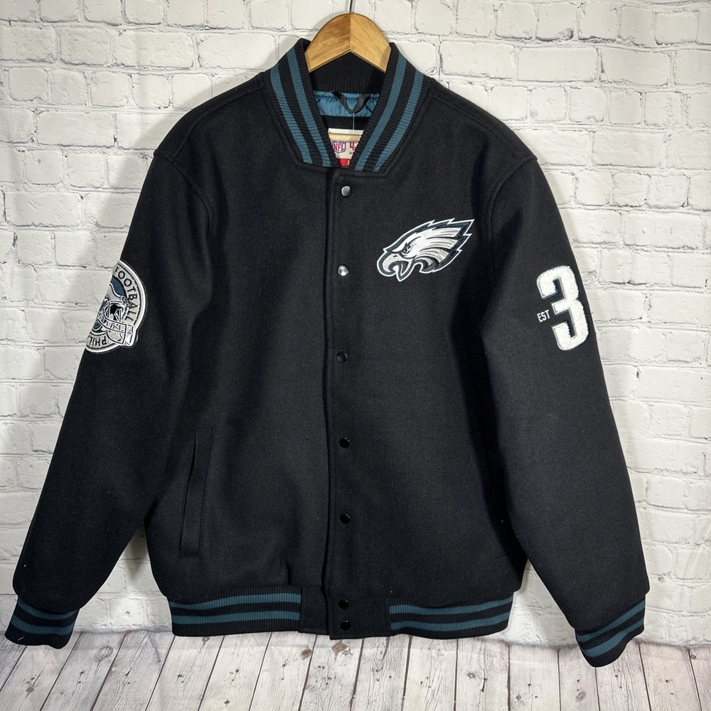 NWT Mens  NFL Ultra Game Philadelphia Eagles Black Varsity Jacket Large‎